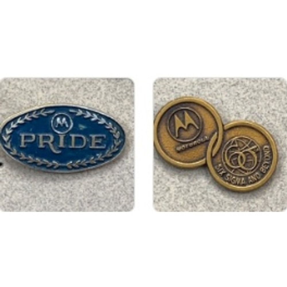 Motorola 65th Anniversary 1928 1993 Commemorative Pins Six Sigma Pride Set of 2‎